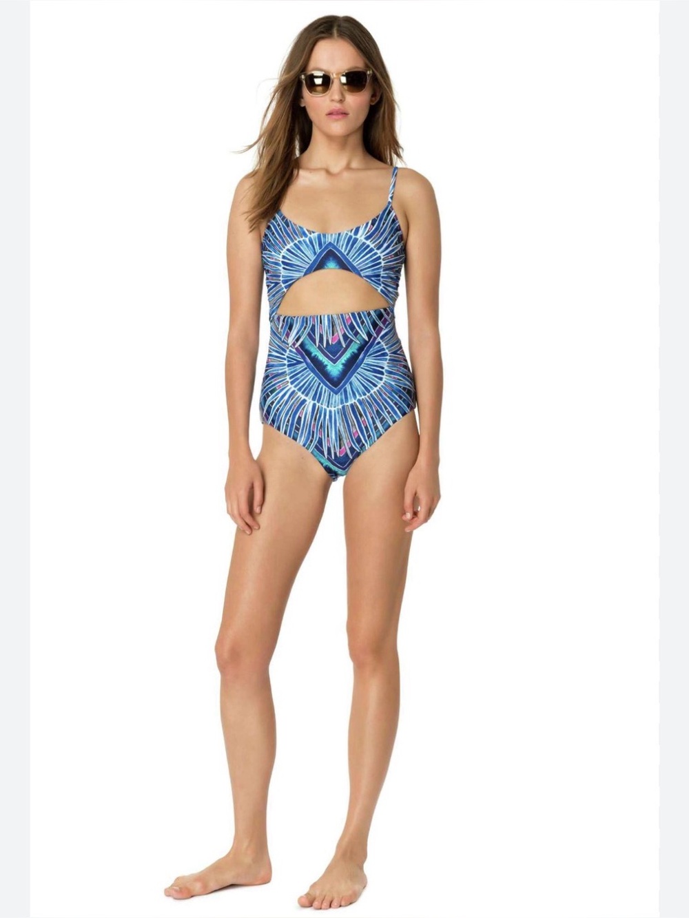 Mara Hoffman Blue Geometric Cutout One-Piece Swimsuit